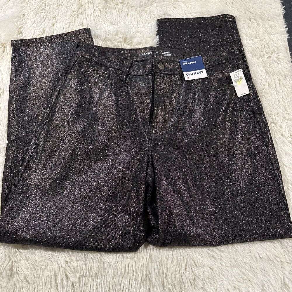 Old Navy womens NWT 12 OG Loose fit jeans shimmer high rise